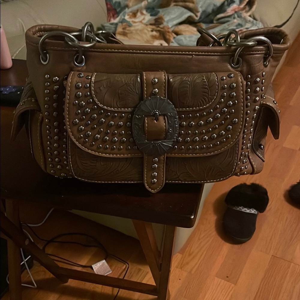 Montana West Brown Shoulder Bag with Studded Detailing
